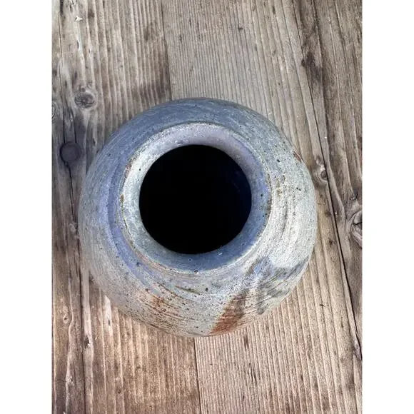 Vintage Speckle Studio Art Pottery Vase Rustic Signed Fern Agave Print - Picture 5 of 7